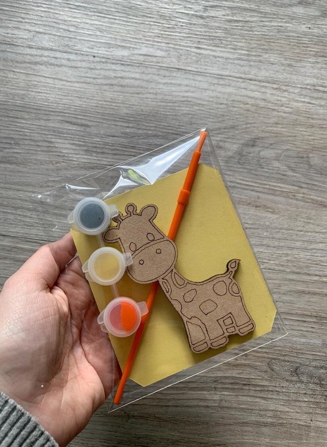 Curious Button Animal Painting Kit for Kids | 4 Inch Wooden MDF Jungle Animal Cutouts with Paint & Brush | DIY Craft Kit (Lion & Giraffe) - Image 2